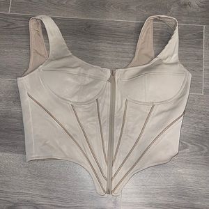 Maniere De Voir faux leather corset top off white